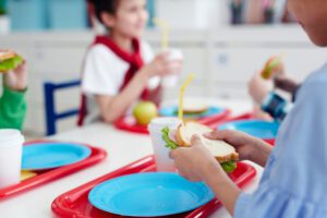 students eating in cafeteria